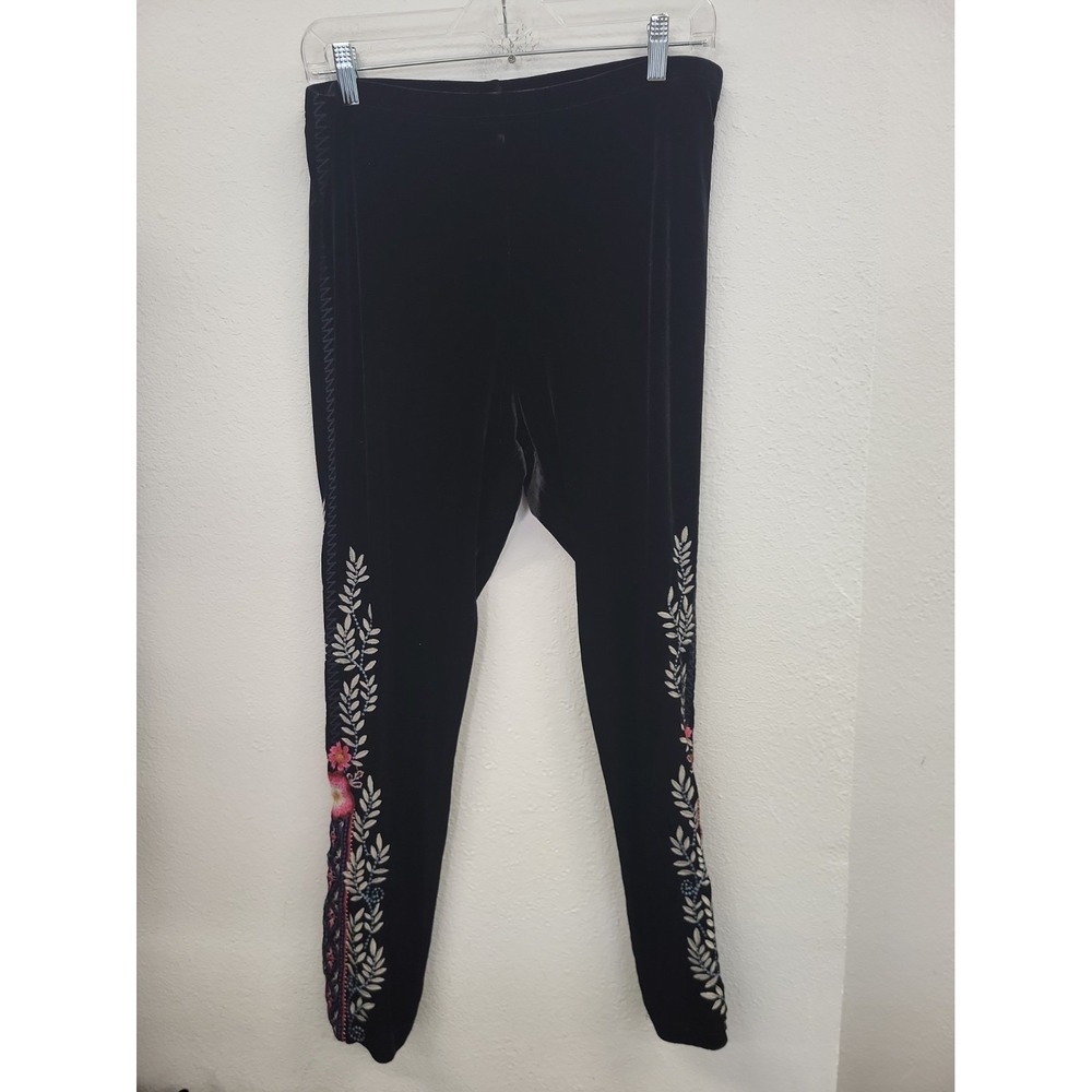 Johnny Was Workshop Velvet Embroidered Black Skinny Pants/Leggings, Size Large